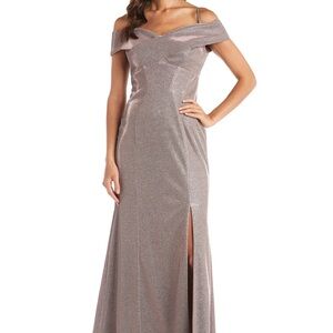 R&M Richards Shimmering Off-Shoulder Maxi Dress